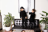 Black Velour Sweatshirt With Embroidered Lightning Bolts