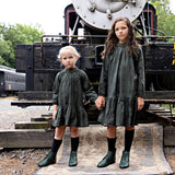 Green Paisley Dress With Triangle Smocking Neck