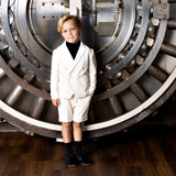 Double Breasted Cream Velvet Emblem Blazer
