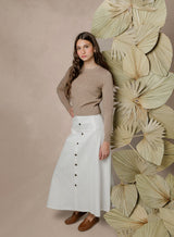 Teens White Denim Paneled Maxi Skirt