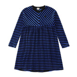 Royal Blue and Black Striped Velour Dress