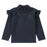 Slate Blue Striped Ruffle Mock Neck