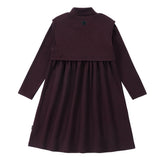 Maroon Vest-Overlay Mock Neck Dress