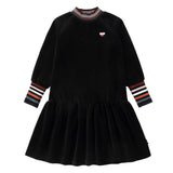 Black Velour Dress With Multicolor Stripe Ribbing