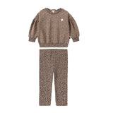 Cheetah Print Sweatshirt Set With Puff Sleeve Detail