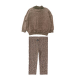 Cheetah Print Sweatshirt Set With Pointed Mock Neck
