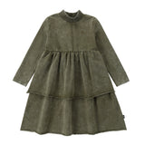 Green Wash Ruffle Mock Neck Dress