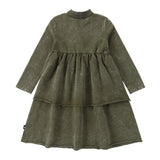 Green Wash Ruffle Mock Neck Dress