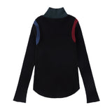 Black Rib Knit Turtle Neck With Jewel-Tone Accents