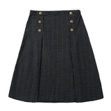 Black, Ivory, and Gold Grid Skirt With Pleating Detail