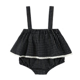 Black, Ivory, and Gold Grid Ruffle Suspender Bloomer