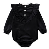 Black Velvet Ruffle Romper With Ivory Accents