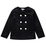 Black Velvet Double Breasted V-Neck Blazer With Ivory Buttons