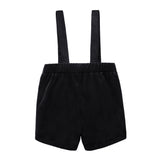 Black Velvet Suspender Shorts With Ivory Buttons