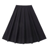 Black Cotton Midi A-Line Skirt-STORE ONLY