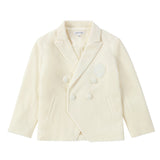 Double Breasted Cream Velvet Emblem Blazer