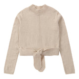 Oatmeal Mock Neck Tie Sweater