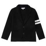 Black Knit Blazer With White Stripe Details