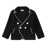 Black Double Breasted Blazer With Ivory Velvet Detail
