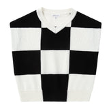 Black and White Cropped Color Block V-Neck Vest