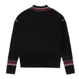 Black Chunky Rib Sweater With Colorful Accents