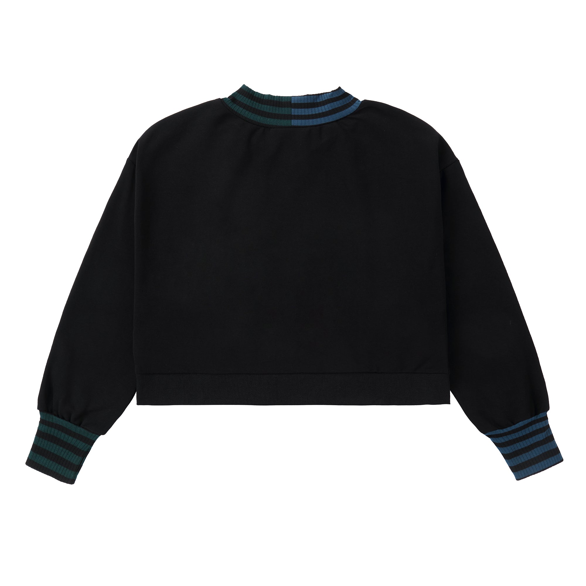 Black V-Neck Cropped Oversized Sweatshirt With Stripe Detail