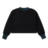 Black V-Neck Cropped Oversized Sweatshirt With Stripe Detail