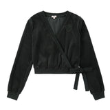 Green Velour Wrap Top With Emblem