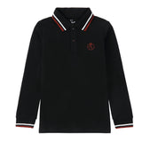 Black Polo With Rust & White Stripe Details