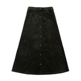 Green Corduroy Maxi Skirt With Button Front