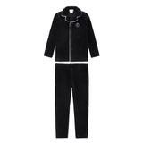 Black Velour Ribbed Button Down Pajama
