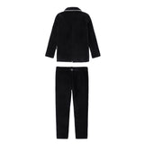 Black Velour Ribbed Button Down Pajama