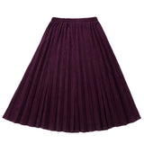 Plum Corduroy Midi Sunburst Pleat Skirt
