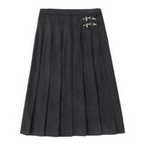 Black Denim Wide Pleated Skirt