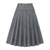Teens Grey Denim A-Line Skirt with Yoke