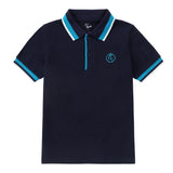 Navy Short Sleeve Polo With Bright Blue and White Accents