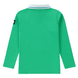 Green V-Neck Long Sleeve Polo With White and Blue Accents