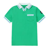 Green V-Neck Short Sleeve Polo With White and Blue Accents