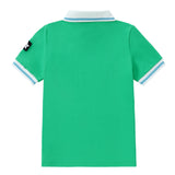 Green V-Neck Short Sleeve Polo With White and Blue Accents