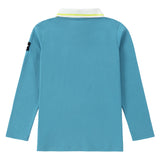 Light Blue V-Neck Long Sleeve Polo With Neon and White Accents