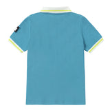 Light Blue V-Neck Short Sleeve Polo With Neon and White Accents
