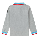 Heather Grey Long Sleeve Polo With Colorful Stripes
