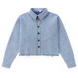 Light Denim Cropped Shirt With Fray Detail