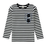 Long Sleeve Black and White Stripe T-Shirt With Sunglasses