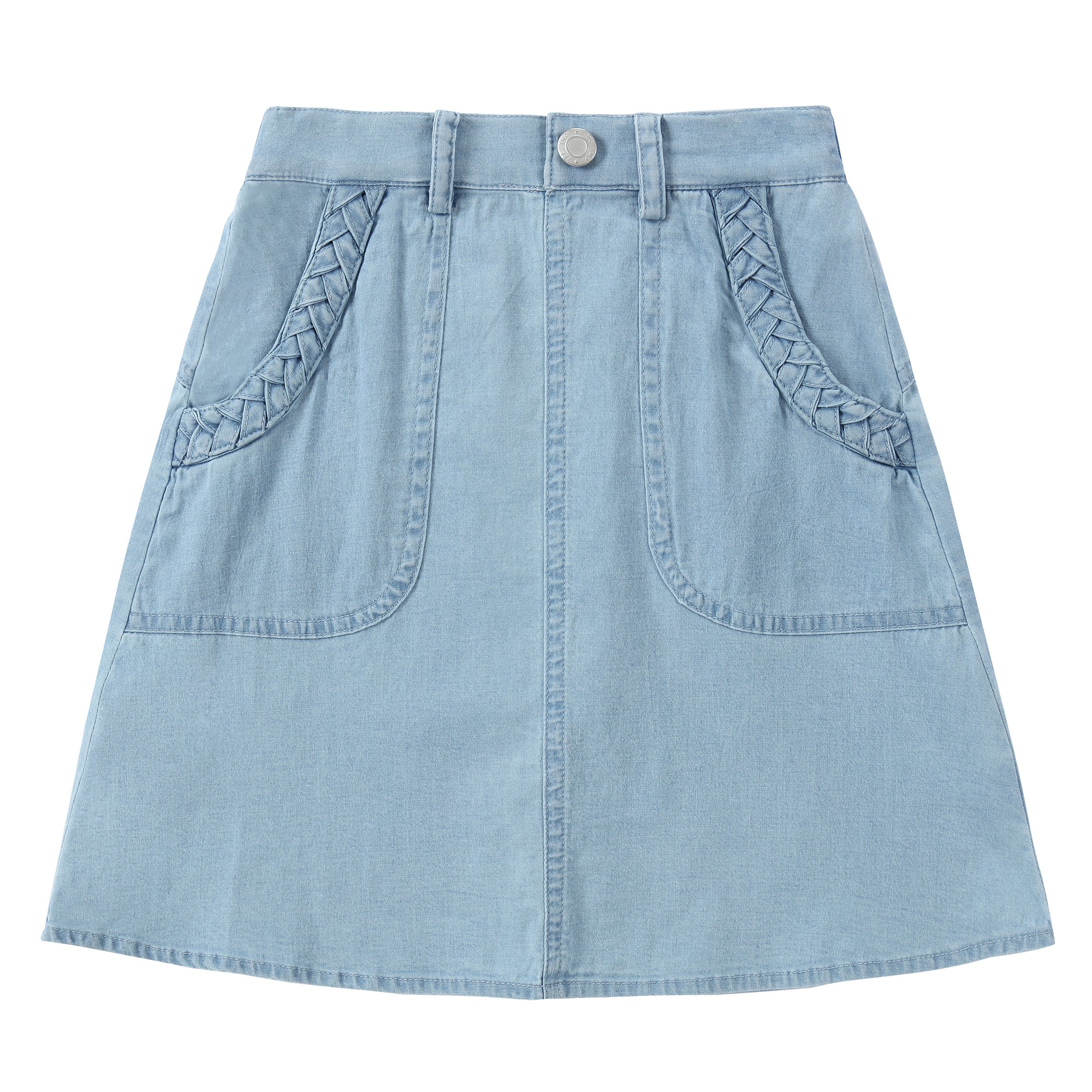 Light Denim Braided Pocket Skirt