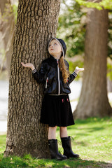 Black Raincoat with Red Accent