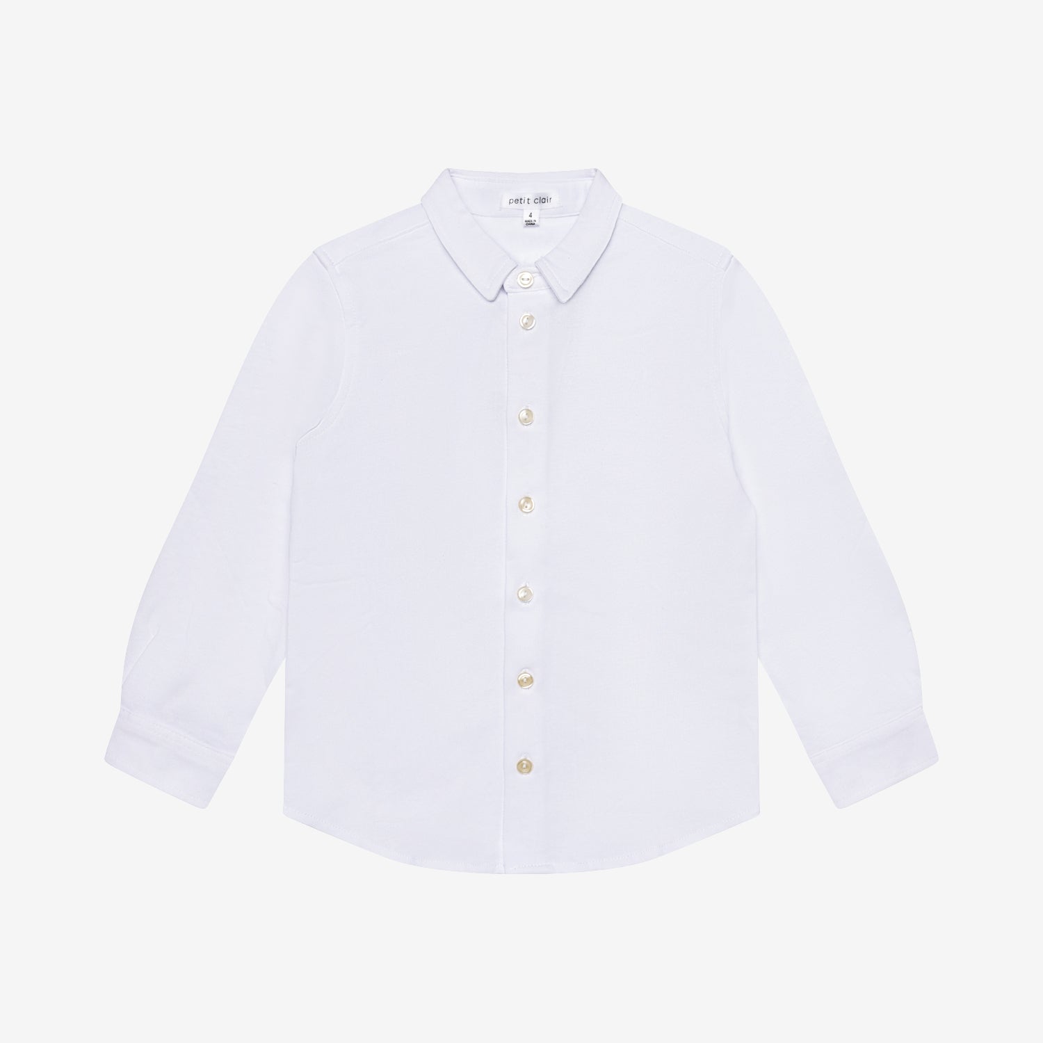 Jersey Mini Collar White Shirt - Long Sleeve