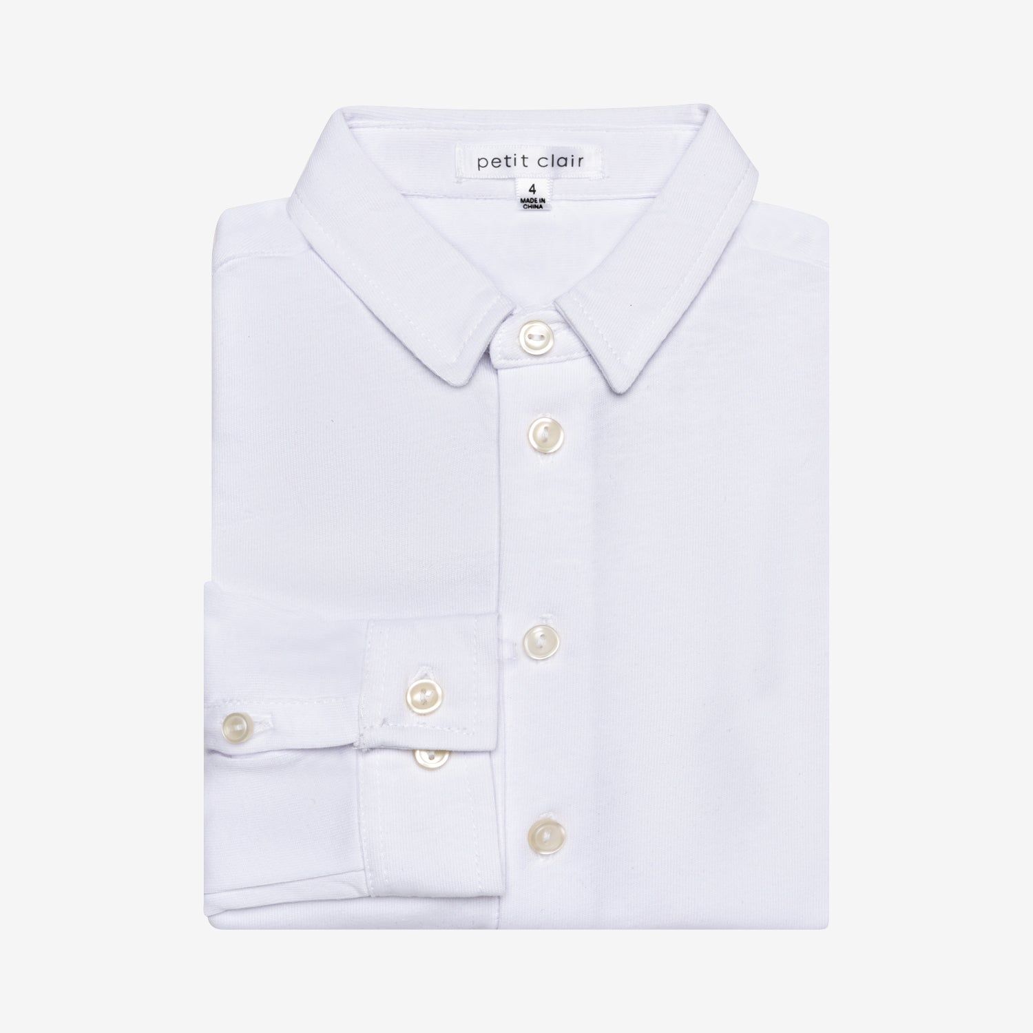 Jersey Mini Collar White Shirt - Long Sleeve