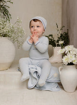 Baby Boys Light Blue Star Velour Footsie