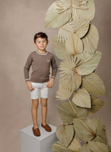 Boys Dark Brown Sweater with White Contrast